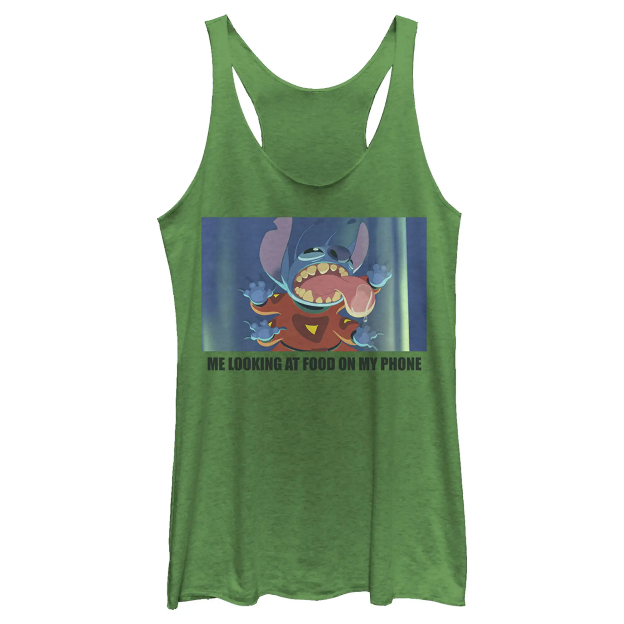 Women's Lilo & Stitch Me Looking at Food on my Phone Meme Racerback Tank Top