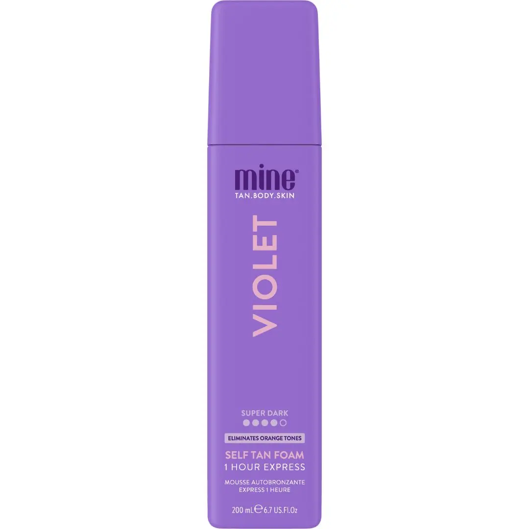 MineTan Violet 1-Hour Express Bronzing Foam, Color Correcting Self Tanner for a Super Dark Brown Finish with No Orange Tones, Face & Body, 6.7 oz, Long Lasting