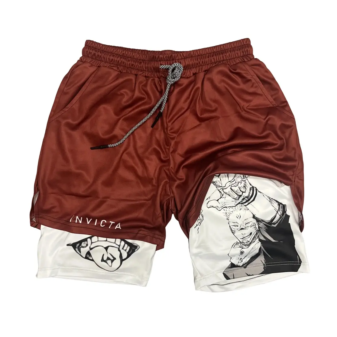 Men's Sukuna Anime Print Athletic Shorts, Double Layer Loose-Fit Lightweight Polyester Design for Basketball & Fitness Training, Active Athletic Shorts, Casual Athleisure Shorts