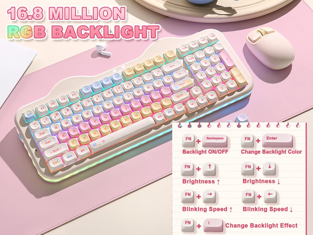 YUNZII C98 Wireless Mechanical Keyboard, 99-Key with Number Pad, BT5.0/2.4G/USB-C Hot Swap Gasket Mount with PBT MOA Keycaps, Custom RGB, Cute Cake Keyboard for Win/Mac
