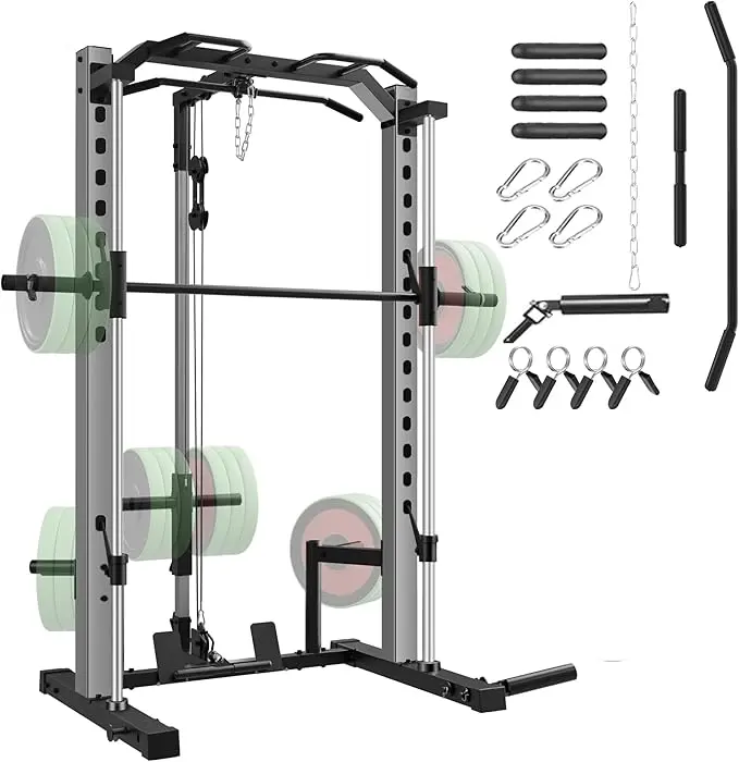 OPPSDECOR All-in-One Adjustable Smith Machine with LAT-Pull Down System Multi-Function Power Cage for Home Gym Cable Crossover Squat Rack of Workout Machine Training Equipment with Attachments,SummerWins