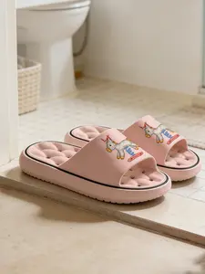 1 Pair Cartoon Pony Skateboard Themed Printed Hollow Massage Thick Sole Slippers, Cute Fun Style, Non-slip Soft Sole, Quick-dry for Bathroom, Indoor & Outdoor Dual-use, Open Toe Slides, Bathroom Casual Slippers