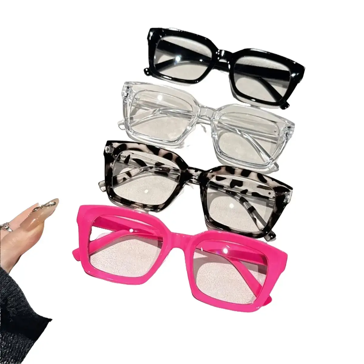 4-Pack Trending Square Frame Blue Light Glasses, Unisex Lightweight Plastic Eyewear for Computer Anti-Eyestrain, Trending Glasses, Fashionable Frames Glasses