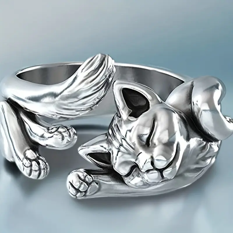 Cute lazy cat ring, suitable for cat lovers, fashionable new alloy cute kitten opening ring, three-dimensional creative men's and women's cat rings, perfect gift creativity Personalized Jewelry