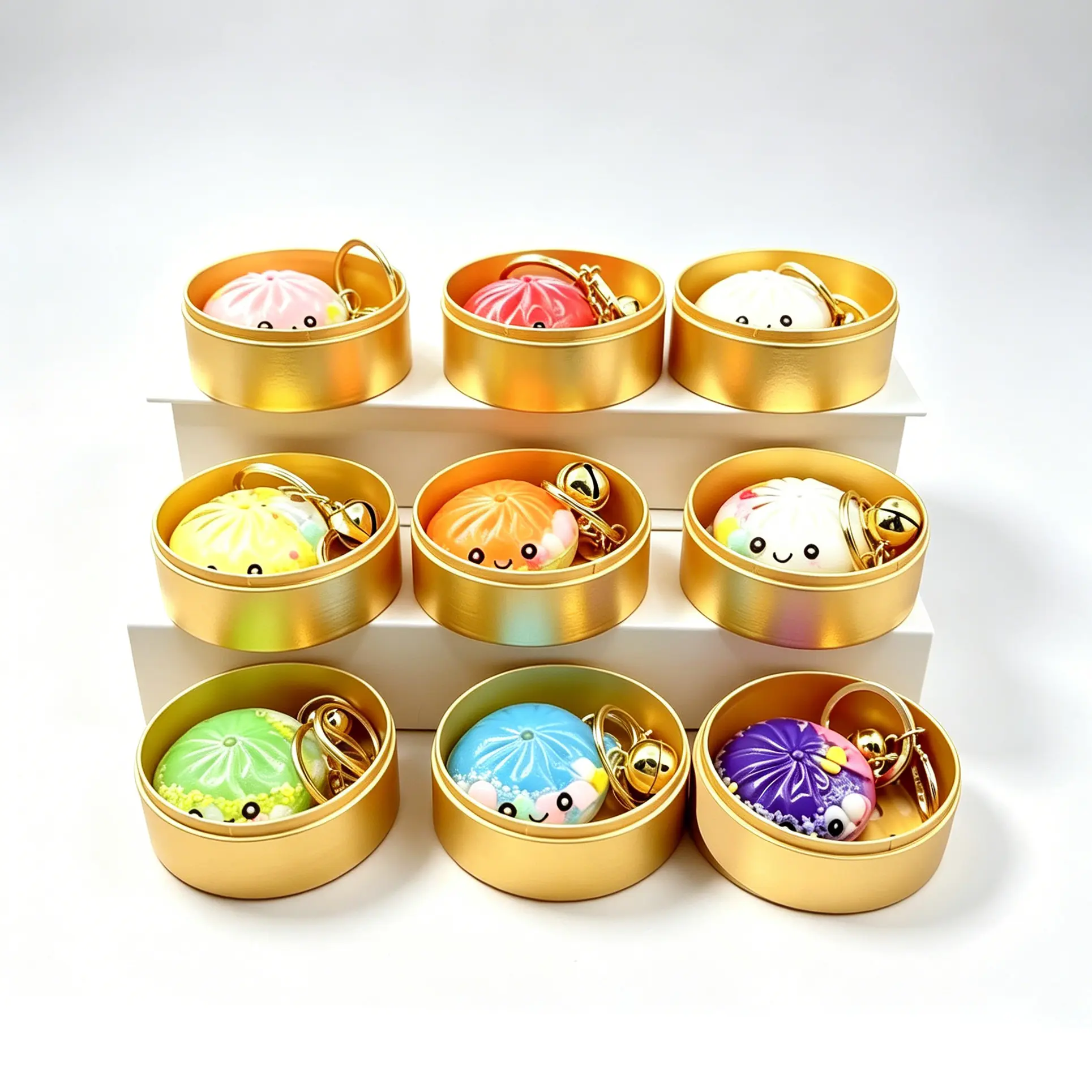 Cute Mini Bun Liquid Floating Keychain, Acrylic Shaker Bag Charm with Colorful Confetti Beads, Kawaii Chinese Dumpling Pendant with Golden Bell, Aesthetic Handbag Backpack Key Ring Decor, Trendy Women Girls Cute Accessory Gift