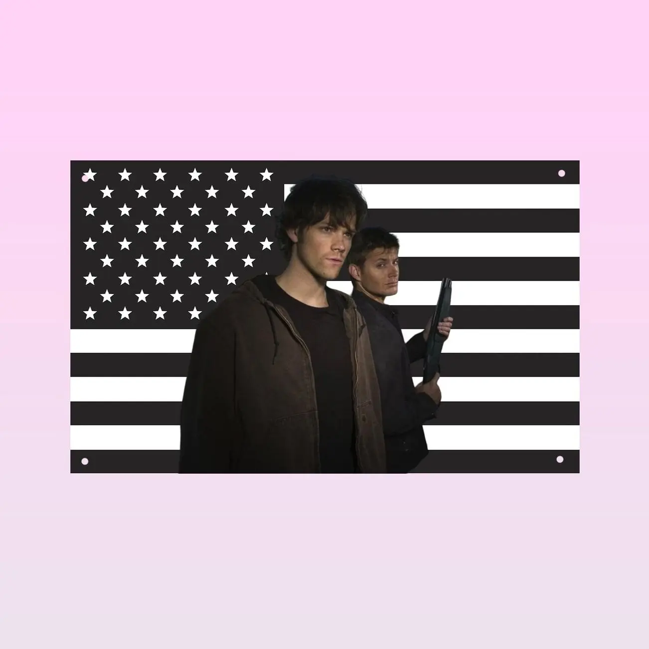 Supernatural Dean & Sam Winchester Black Flag | SPN Wall Tapestry | Hunter Brothers Room Decor | TV Series Banner Gift