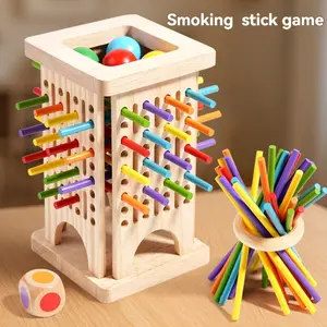 Colorful Wooden Balance Stick Stacking Game Set with Base, Sticks, Balls, Dice, Rings, Educational Toy Stacker for Kids, Family Fun, Birthday Gift