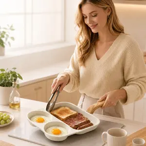 1PC Multi zone, three in one compartment non stick frying pan, anti scald handle breakfast pot, space saving design, can quickly make healthy meals
