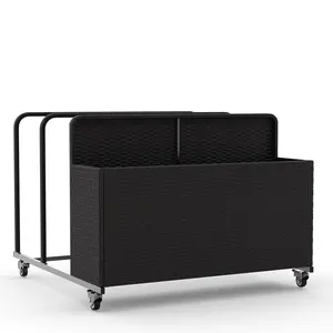 Pool Float Storage Organizer with Rolling Wheels, Outdoor Wicker Rattan Pool Caddy & Toy Storage Basket for Poolside, Patio & Deck, All-Weather PE Rattan Pool Caddy for Life Vests, Balls