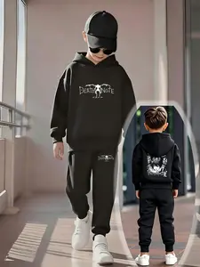 Teenagers Set, Spring & Fall Boys Girls Fashion Death Note Anime Print Thin Hoodie Sweatshirt, Casual Fitted Long Regular Fit