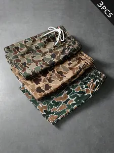 Men's Summer Camouflage Drawstring Low Rise Shorts, Casual Low Waist Fitted Shorts, Ideal for Outdoor Beach Activities, Comfortable Sporty Style