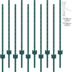 VEVOR 4 Feet Fence Post, Summervibes, 10 Pack T-Post Heavy Duty Metal Fence Posts, Sturdy Steel Fence Stakes for Garden Yard, Lawn, Farms and Outdoor Wire Fencing, Green