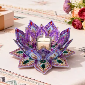 DIY Diamond Painting Candle Holder, Lotus-Shaped Diamond Art Kit, Acrylic Aromatherapy Display Decor. Perfect for Festival Decor, Wedding Decor, and Home Decor. A Birthday or Holiday Gift for Craft Lovers. Candles Not Included.