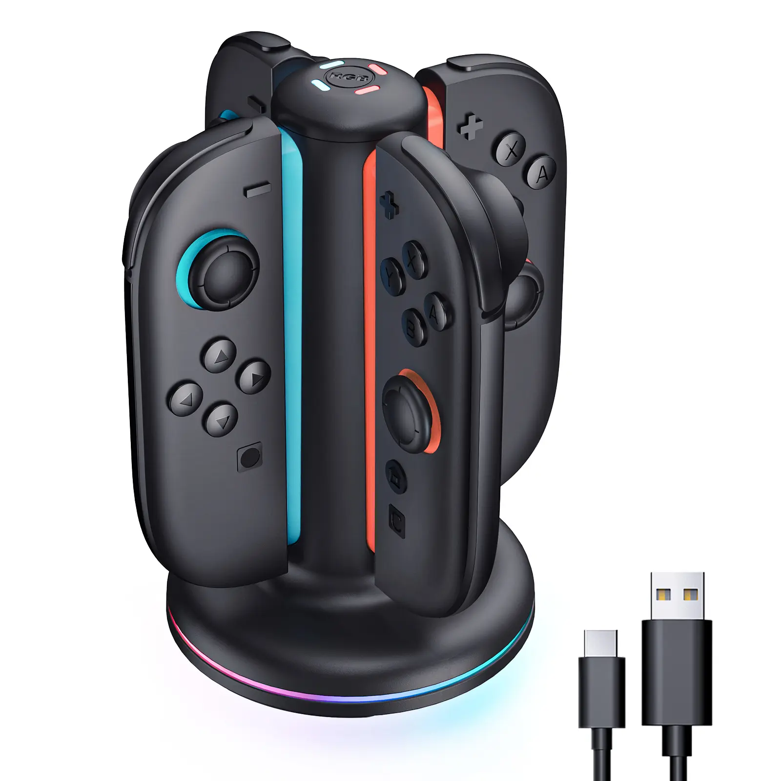 Mumba 4-in-1 Fast Charging Dock for Nintendo Switch Console - Wireless Gaming Controller Connector, 2 Joy-Con Chargers, Magnetic Weighted Base, Bi-Directional Design, LED Indicators, Overcharge Protection