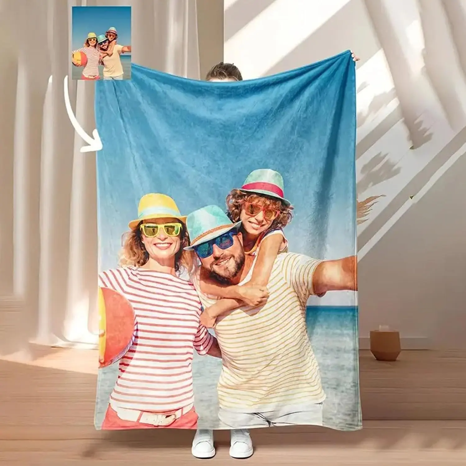 Custom Photo Flannel Fleece Throw Blanket - Made in USA, HD Printed, Soft, Lightweight, Breathable, Body-Warming, Personalized Mom Gift (Mother's Day), Room Decor Bedding Item, All-Season Option