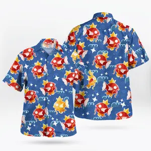 Bold Retro Shiny Splash Fish Resort Shirt, Magikarp PKM Custom Unisex Retro Japanese Cartoon Paradise Beachwear, Premium Lightweight Casual Vacation Top