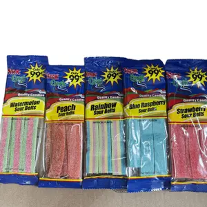 Stone Creek Sour Belt Snack Candy Pack of 6- Delicious Snack Sweet Strawberry Rainbow Watermelon Candies