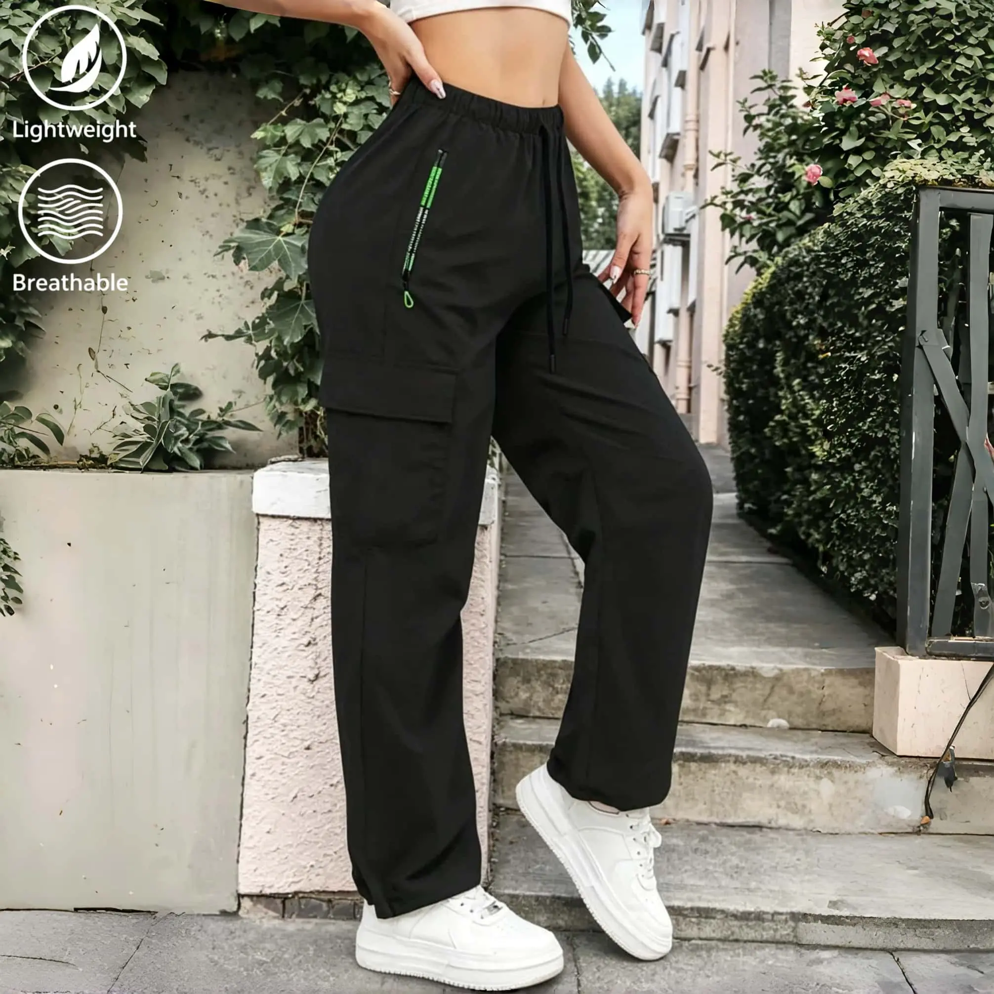 Women’s High Waist Squat Proof Athletic Straight Leg Pants, Non See Through Loose Casual Pants With Deep Pockets, All Season Workout Yoga Running Performance Pants