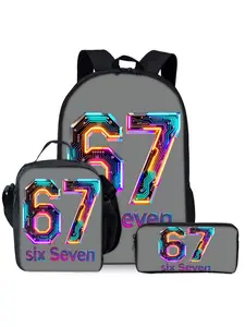 Science fiction digital 67 Casual printed backpack three piece set including lunch bag and pencil case