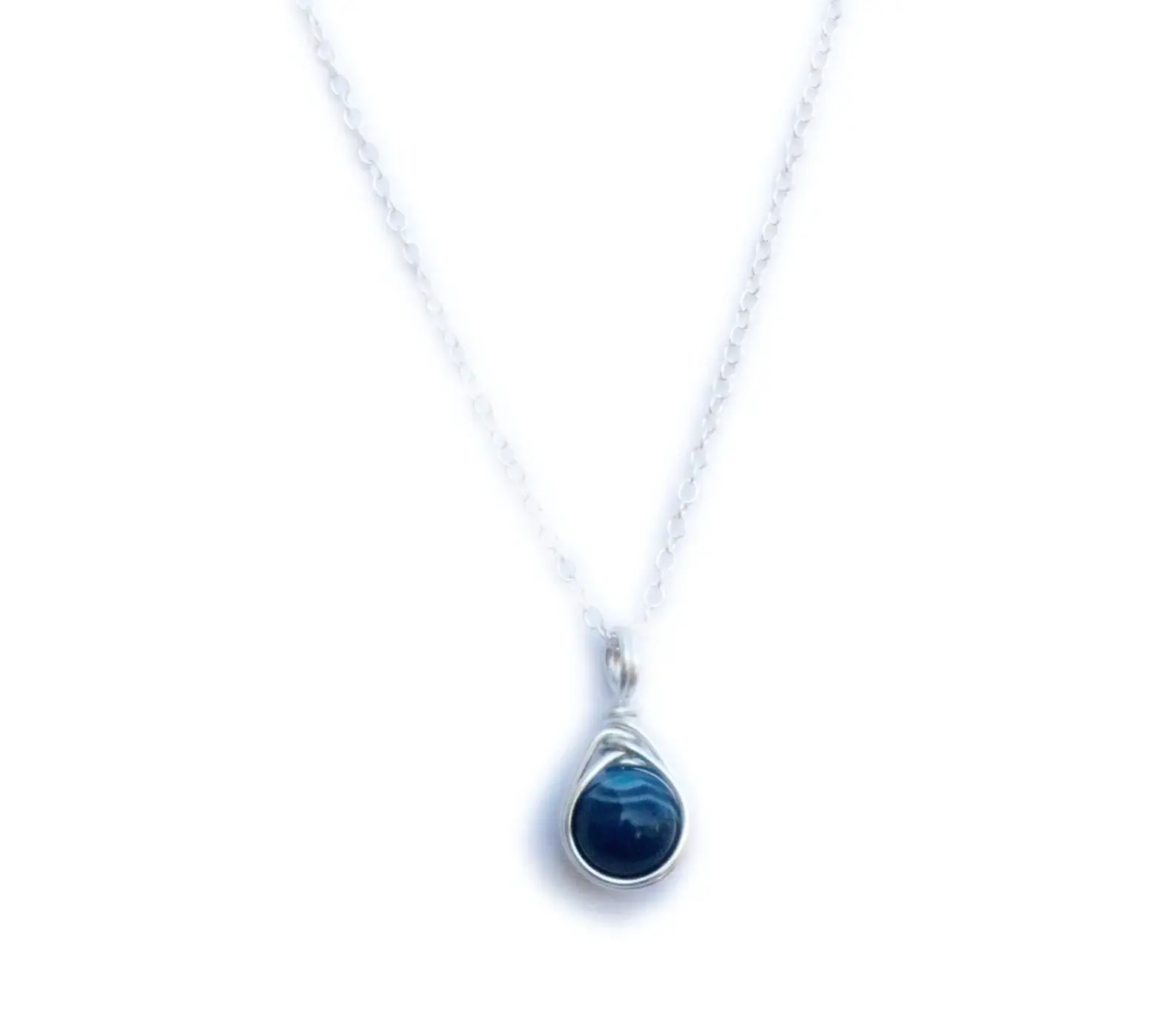 Blue Banded Agate Gemstone Pendant Necklace | Sterling Silver or Gold Dainty Simplistic 8mm Gemstone Crystal Healing