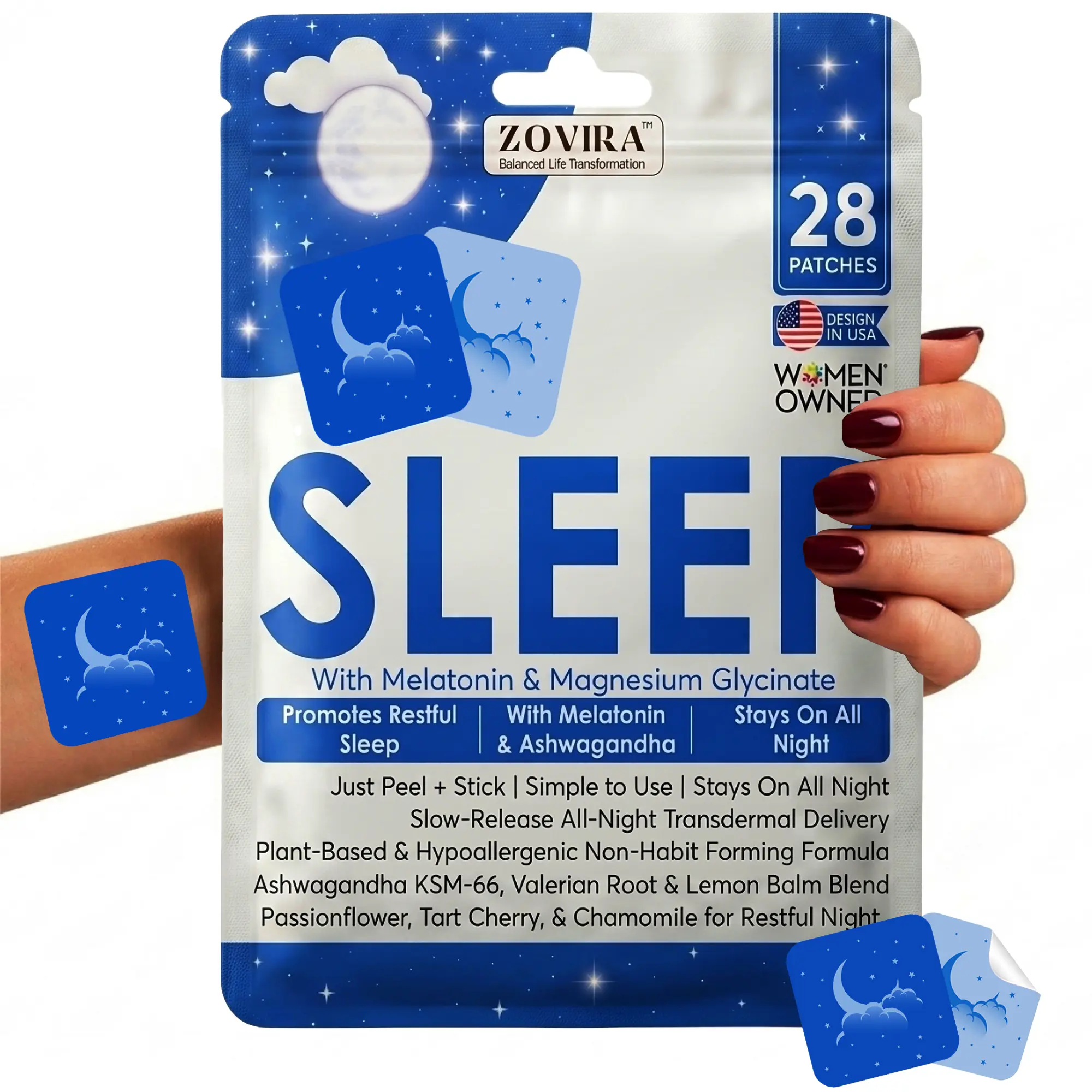 Zovira Extra Strength Sleep Patch for Adults – Time-Release Melatonin & Magnesium Transdermal Aid, Non-Habit Forming, 28 Ct