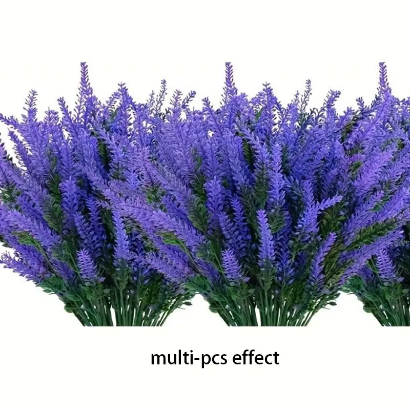 7 Bundles of Anti-UV Artificial Lavender Flowers, Artificial Decorative Flowers, Vivid Purple Imitation Plants, Suitable for Outdoor Gardens and Windowsill Decoration, Fade-Resistant Plastic Greenery