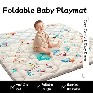 ieBabay Soft Baby Play Mat 50x50 Inch Portable Game Area Thick Sponge Style Anti-Slip Foldable Machine Washable Sensory Playpen with Quilting for Tummy Time & Crawling Nursery Development Mat Letter Pattern Mat