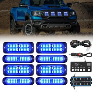 Nilight 8PCS 12V-24V LED Strobe Light Kit with Sync Controller, Surface Mount Automotive Lights for Car, Truck