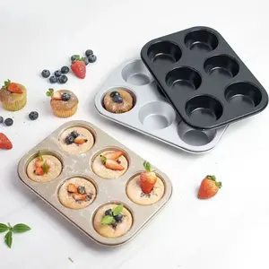 Multifunctional Non-Stick Baking Pan, Round 6-Hole Cake Tray, Flat Bottom Muffin Cupcake Tray, Durable Reusable Design, Easy Cleaning, Nonstick Cupcake Pans, Bakeware, Baking Tools