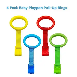 Christmas Gift 4 Pack Baby Playpen Pull-Up Rings – Crib Standing Rings for Infants & Toddlers, Walking Exercise Assistant Handles, Cot Hanging Rings for Baby Crib, Play Yard, or Pack and Play