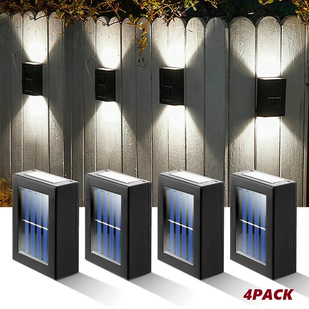 4 Pack Solar Outdoor Wall Lights, Up‑Down Dual‑Lens Solar Powered Wall Sconce, IP65 Waterproof Adjustable Safety Lighting for Deck, Patio, Backyard & Landscape Decor