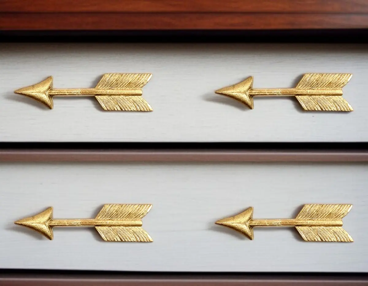212 MAIN Artisanal Hand-Painted Brass-Cast Aluminum Arrow Drawer Pull Knobs - Set of 6, Playful Stylish Bohemian Storage Organization Hardware Accessories, Stylish Accessories