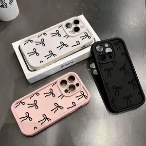 Coquette Aesthetic Phone Case with Bows for iPhone Samsung 17Pro Max Air 16 15Plus 14 13 12 11 XR XS Galaxy S25 S24 S23 S22 A71 A56 A55 A54 A53 A52 Matte Burgundy Ribbon Phone Cover with Wrist Strap Girly Aesthetic Gift.NN171