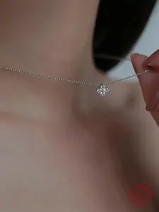 S925 Sterling Silver Artificial Zircon Decor Adjustable Bolt Ring Closure Necklace for Women, Fashion Jewelry for Party, Daily Clothing Decor, Trendy All-match Jewelry for Birthday Gift, Elegant Zircon Pendant Necklace