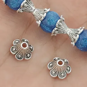 Vintage Zinc Alloy Six-Petal Flower Bead Caps - Golden-Tone DIY Jewelry Spacer Beads for Necklaces, Bracelets, Earrings & Foot Chains - Intricate Floral Design Craft Supplies, Charms for Jewelry Making