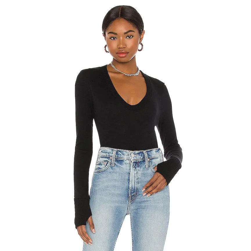 Enza Costa Cashmere Fitted V Neck Sweater in Black Enza Costa Cashmere Fitted V Neck Sweater in Black
