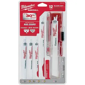 Milwaukee Reciprocating Saw Blade Set, 12-Piece, Bi-Metal, White, Bright (49-22-1129)