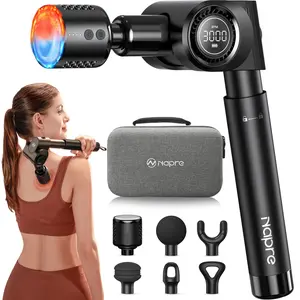 NAPRE Massage Gun with Heat and Cold Head,Deep Tissue Percussion Back Massager for Muscle/Neck/Body Pain Relief with Long Extension Retractable Handle,32-Speeds,Foldable with 5 Adjustable Angles, Mother's Day Gift