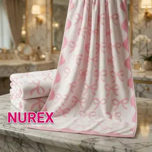 NUREX 2-Pack 100% Cotton Coquette Bow Bathroom Towels, 28 x 55 Inches, Absorbent Soft Decorative Towels for Adults, Preppy Bathroom Decor, Women's Gift with Box