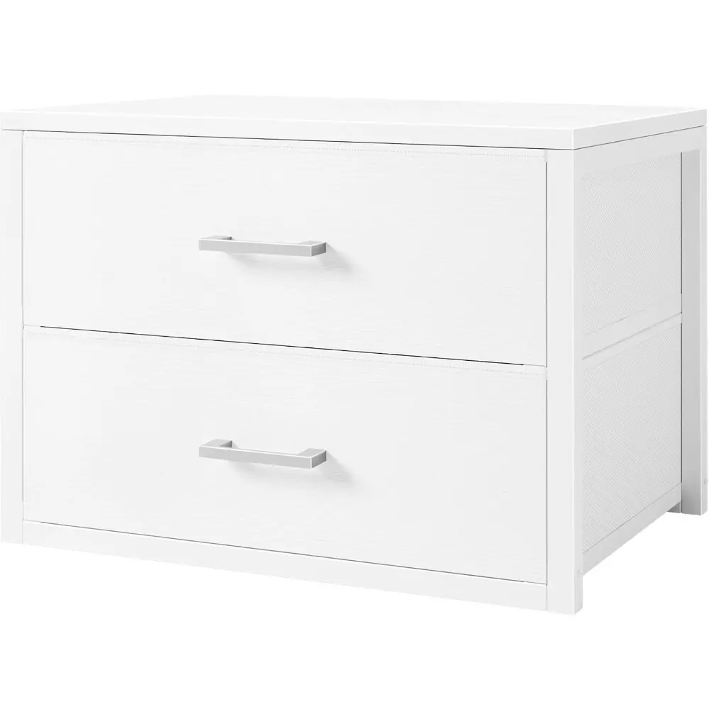 Modern 2-Drawer White Fabric Stackable Wood-Metal Storage Unit - Space Saving Dresser, 15.7"d x 21.1"w x 16.1"h, 13 lbs per Drawer, 35 lbs Top Support, Easy to Slide In & Out, Pads Included, Closet Organizer, Assembly Required