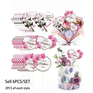 6pcs/set Mother's Day Cake Decorations, Bamboo "Happy Mother's Day" Cake Toppers, "Mom" Letter Cake Decorations, Mother's Day Party Cake Decor，mother's day decoration