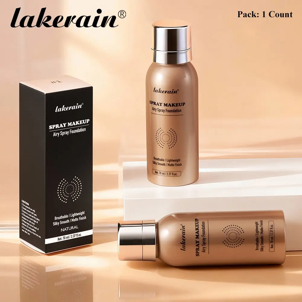 Lakerain 1 Count Moisturising Foundation Spray, Lightweight Cosmetic, Four Shades Available, Moisturizing & Refreshing, Light Coverage, Matte, Evens Out Skin Tone, Waterproof & Sweatproof, Breathable & Lightweight, Long-Lasting Makeup