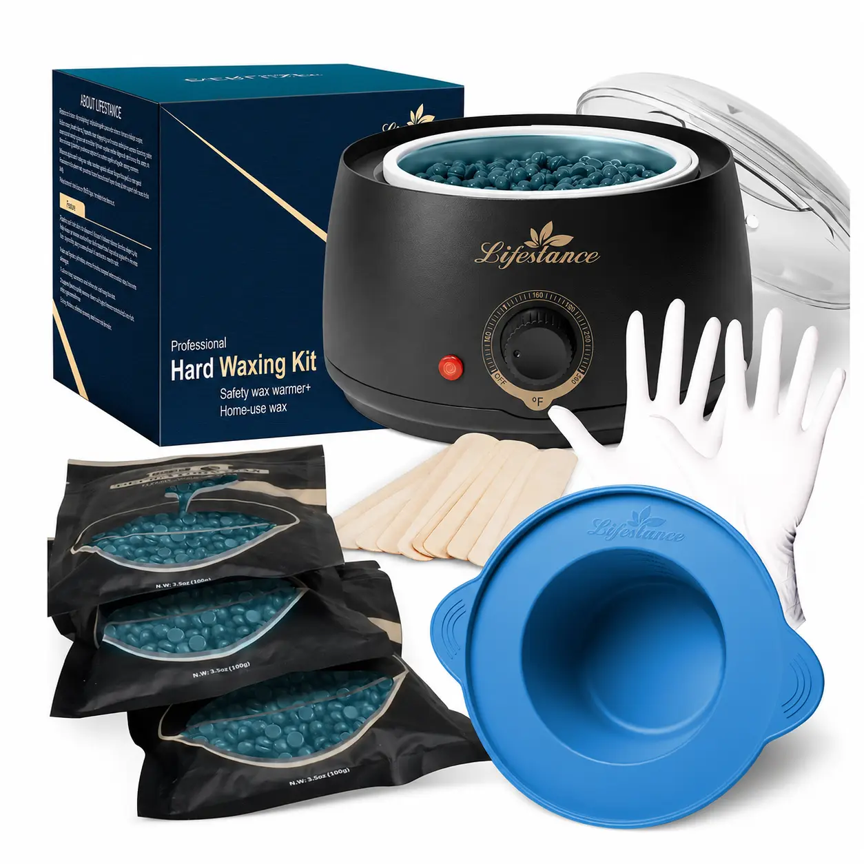 Lifestance Beginner All-in-One Waxing Kit for Women & Men, Wax Warmer Hair Removal Kit with Hard Wax Beads, Reusable Silicone Bowl, 18 Items for Brazilian, Bikini, Face, Legs, Home Waxing, Silicone Waxing Pot