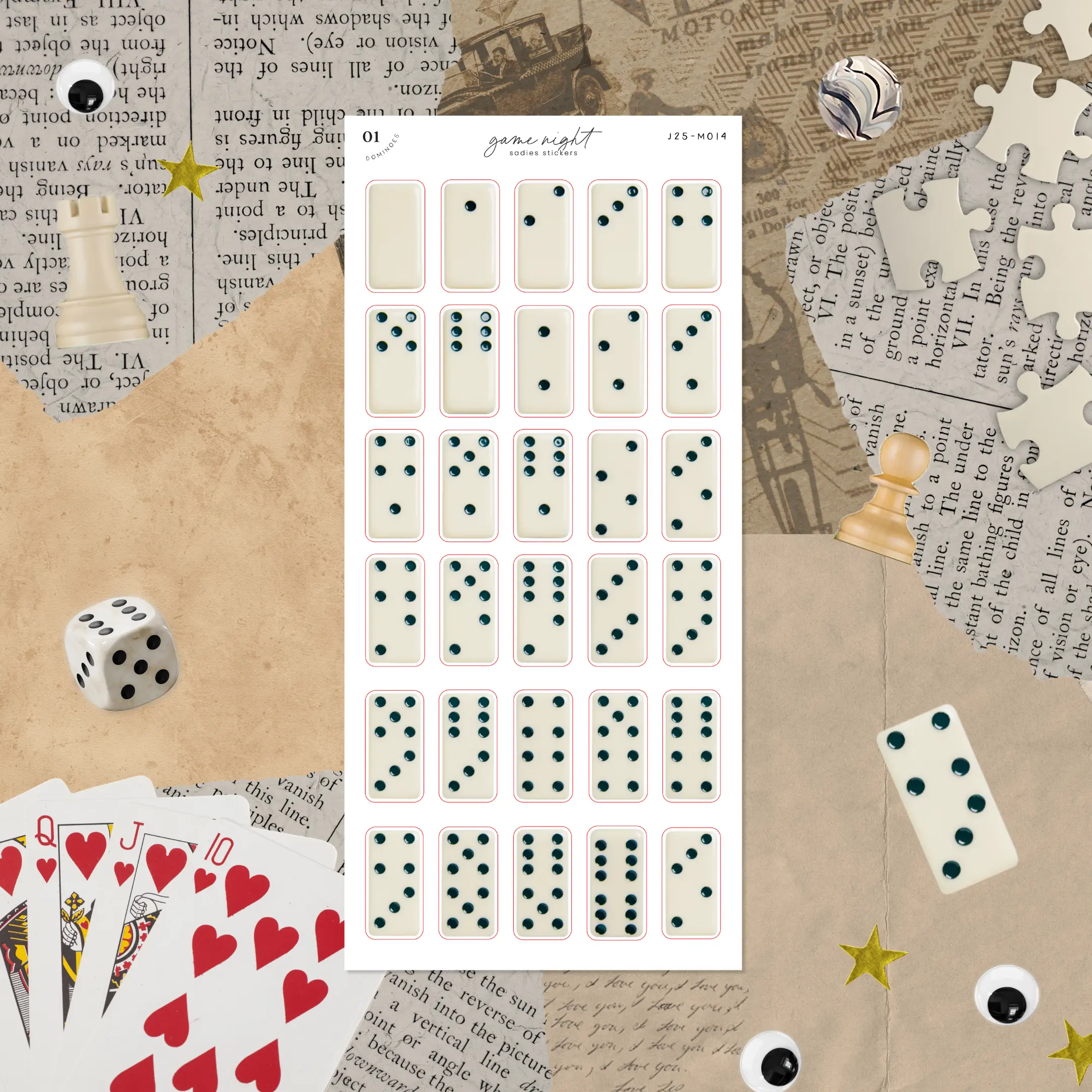 Dominoes • Junk Journal Sticker Sheet • Game Night • Trinkets & Tidbits • Scrapbook Stickers • Vision Board • Retro Vintage Aesthetic