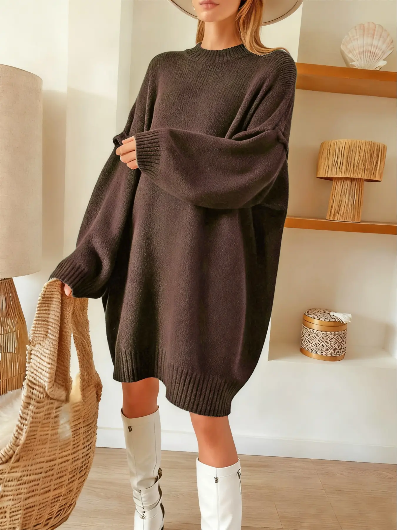Women's Plus Size Loose-Fitting Ribbed Soft Basic Sweater Pullover, Womenswear Everyday Casual Fall & Winter Knitwear, Elegant Long Sleeve Top for Daily Wear Piece