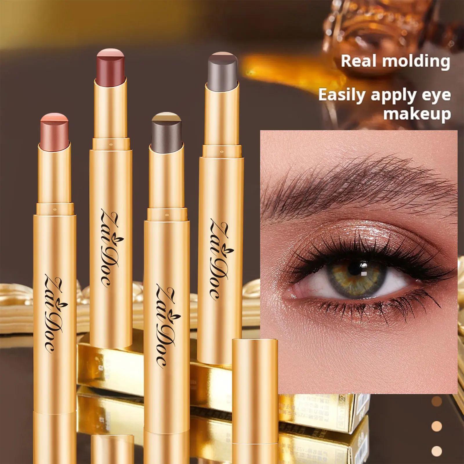 Buy 1 get 3 free --3 Color ZaiDoc Eyeshadow Stick，New Long Lasting & Waterproof Creamy Eye Shadow，Portable Glitter shadow for Women，Smudge-Proof Long Lasting，Shimmer shadow for Day and Night (Fine Shimmer Brownish Orange)