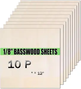10 Pack 12"x12"x1/8" Basswood Sheets for Crafts - 3mm Unfinished Plywood Crafts, Ideal for DIY Ornaments, Drawing, Painting, Engraving, Staining, Model Carving, Wood Burning, Laser Cutting