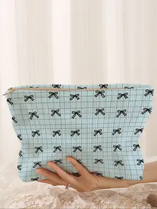 Cute Cartoon Bow Print Makeup Bag, Lightweight Multifunctional Travel Pouch, Versatile Storage for All Occasions