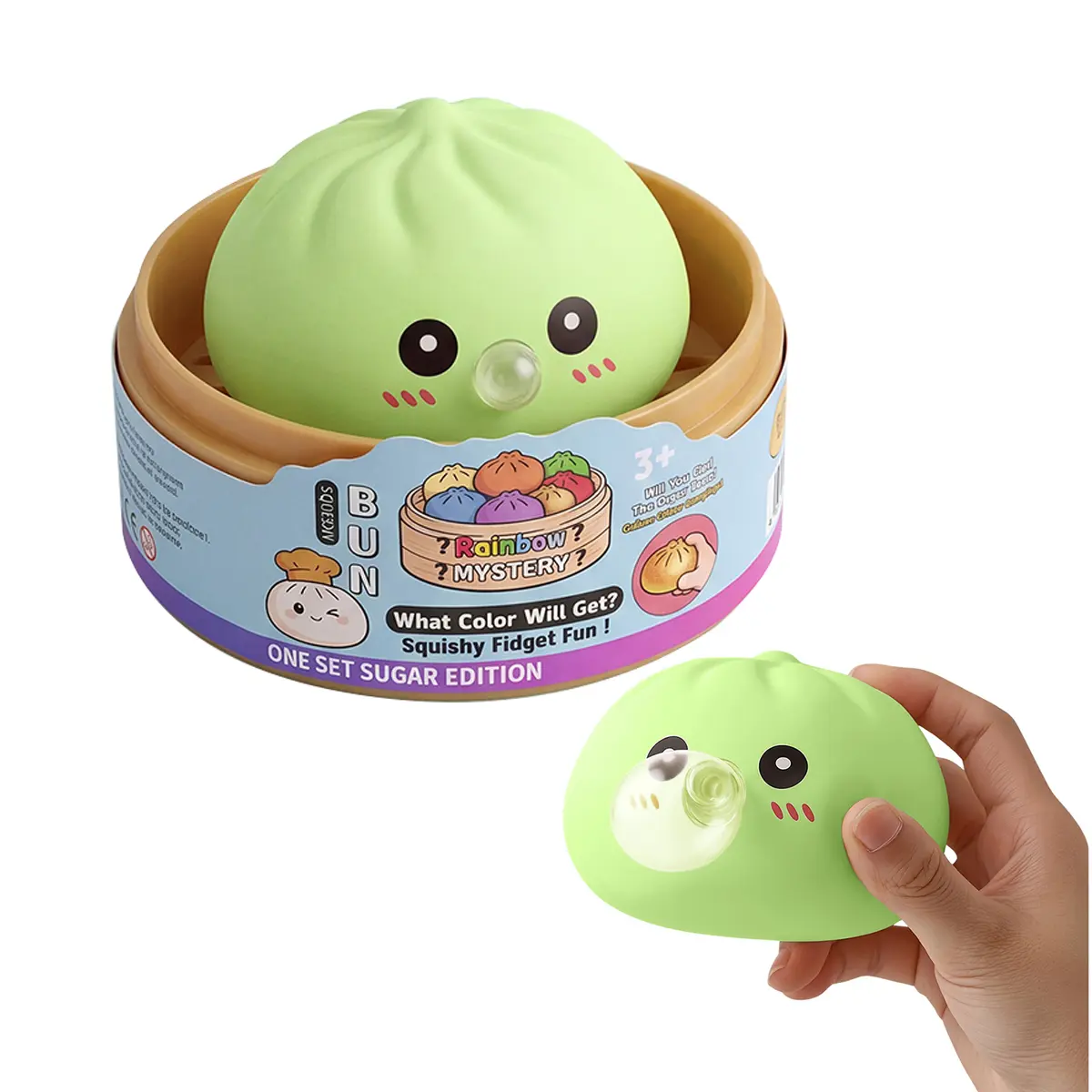 Cute Bao Bun Dumpling Squishy Toy with Bubble Blowing Function, Soft Squeeze Sensory Fidget Toy Comes With Matching Steamer Box, Lightweight Desk Play Toy Ideal For Holiday & Daily Small Gifts