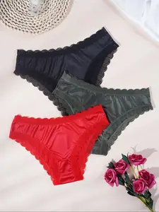 【Hot-selling】Multi-piece Set Silky Satin Lace Triangle Lingerie Underwear Intimates Panties for Women, Sizes S-XXL, with Wavy Lace Edges, Soft and Skin-friendly, French Elegant Daily Underwear, Comfortable and Non-restrictive Waist